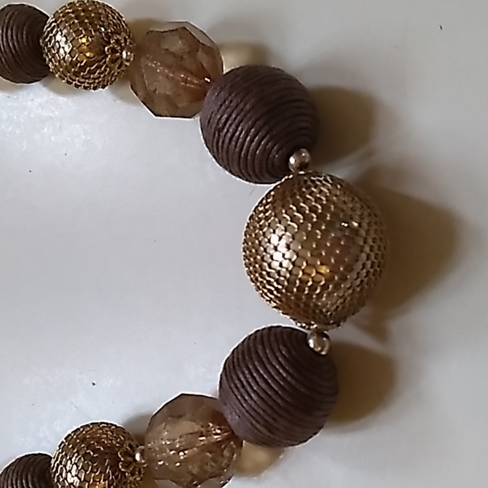 Vintage Bead Necklace, Gold, Brown and Tan colors